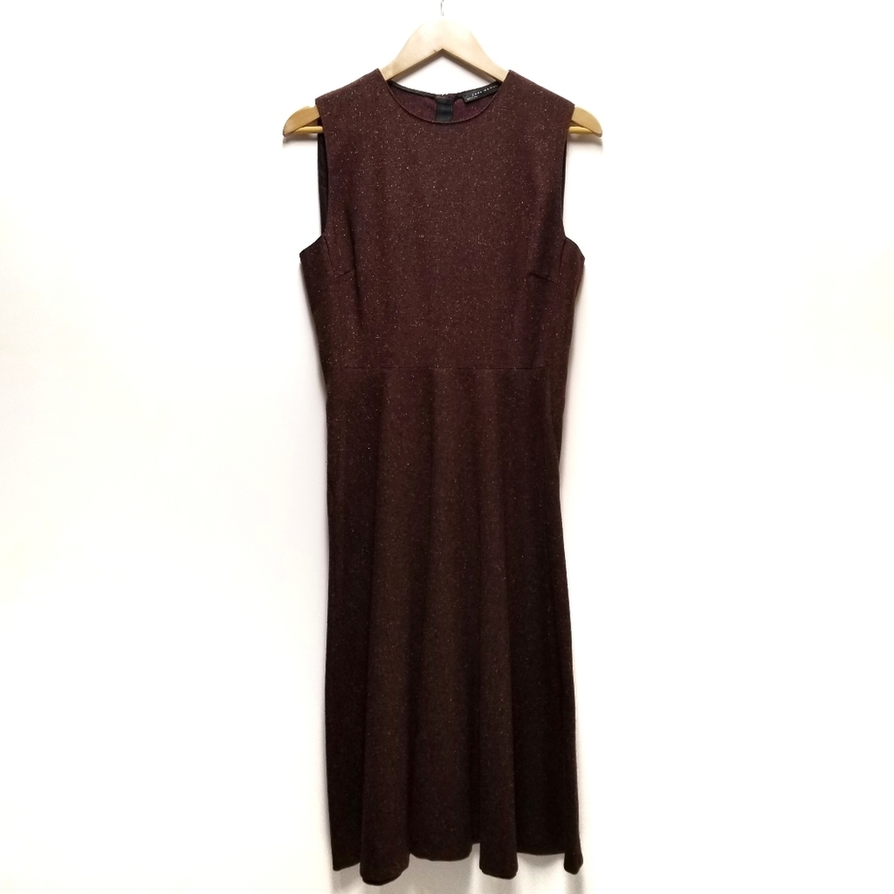 Zara | Classic Sleeveless Tea Length Wool Blend A-Line Dress Large